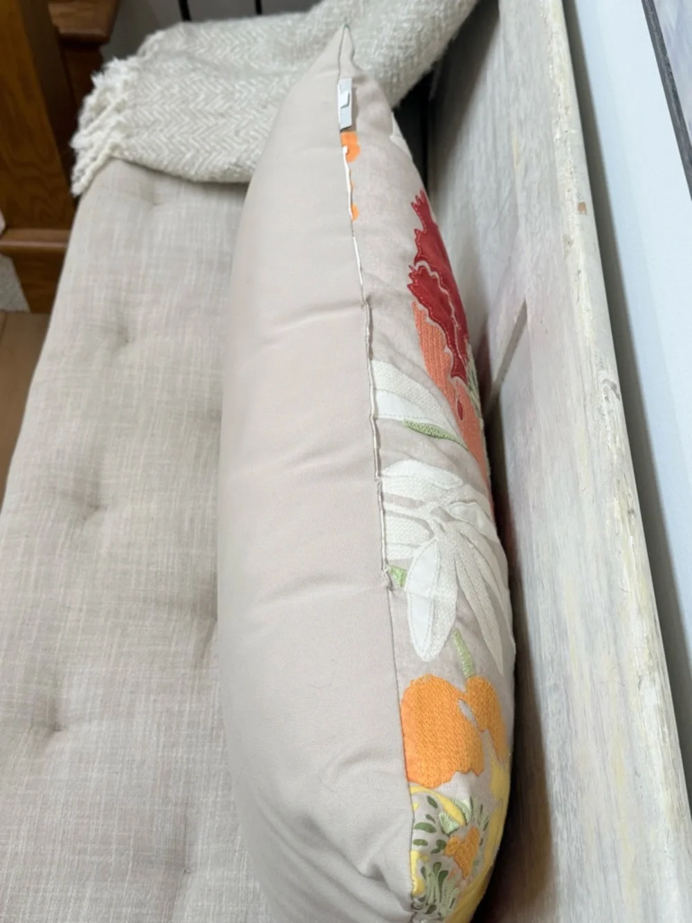 Pottery Barn Red Yellow Posy Floral Indoor Outdoor Lumbar Accent Pillow - Picture 12 of 14